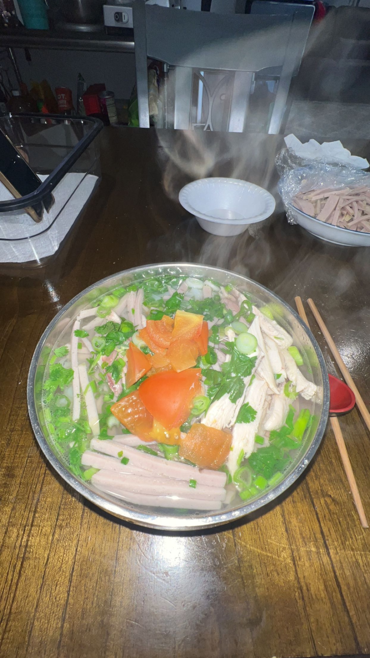 Steaming soup bowl